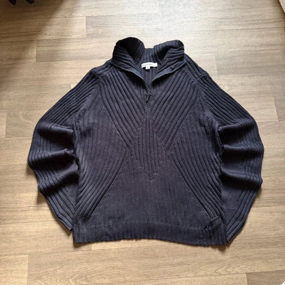 Calvin Klein vintage knitted navy quarter zip 3/4 sweater jumper size L 263