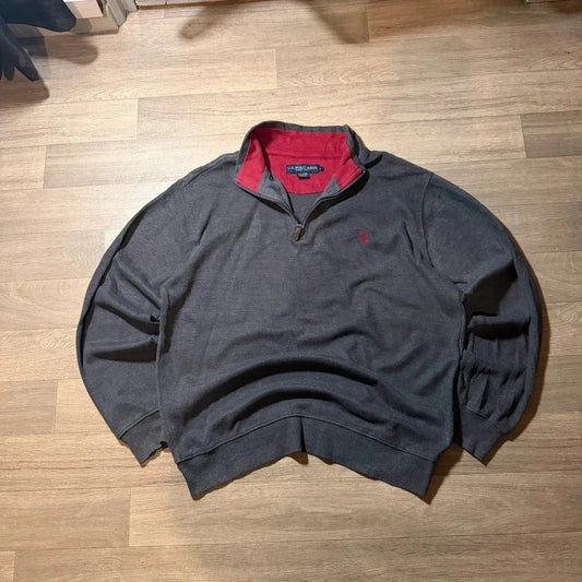 U.S polo assn grey vintage Y2K knitted quarter zip jumper size L 260