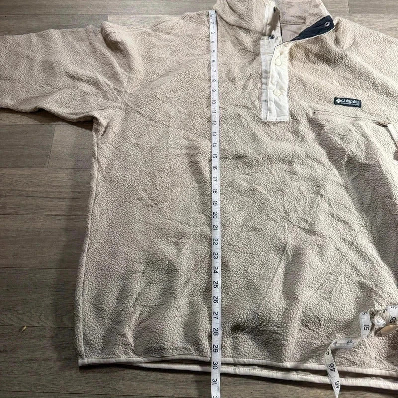 Vintage Columbia Sherpa Fleece Button Up Cream Beige Retro  pullover Y2K XXL 267