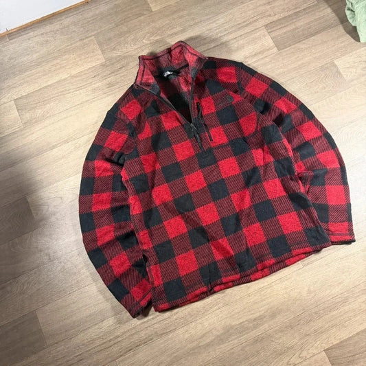 The North Face Gordon Lyons Red Black Buffalo Plaid 1/4 Zip Fleece size M 268