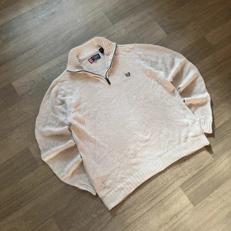 Chaps Ralph Lauren vintage white knitted quarter zip 3/4 sweater jumper M 260