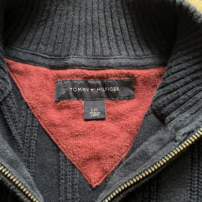 Vintage Tommy Hilfiger navy knitted quarter zip jumper size L 68