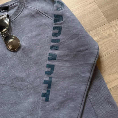 Carhartt relaxed fit light blue graphic spellout sleeve jumper men’s size S 107