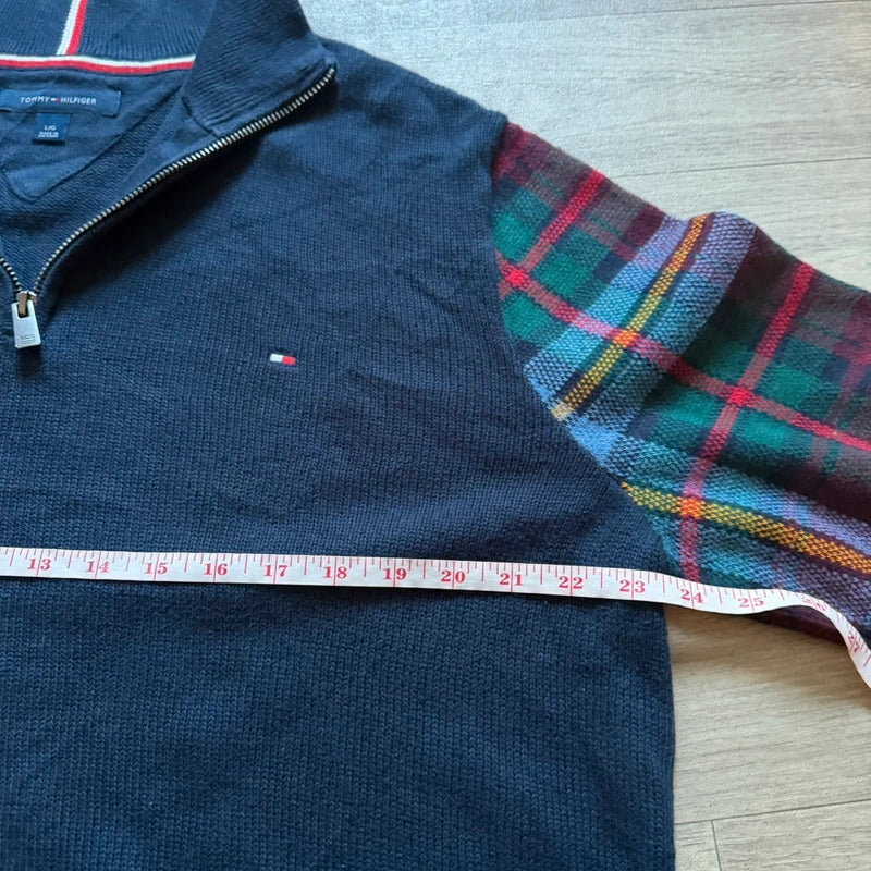 Tommy Hilfiger navy knit quarter zip sweater jumper men’s size L 067