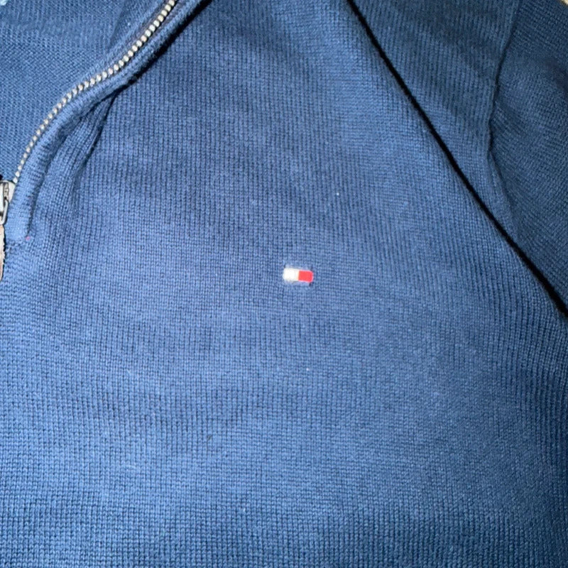 Tommy Hilfiger Navy Quarter Zip Sweatshirt Jumper Pullover Logo Men’s XL Vintage 053