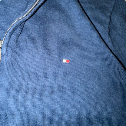 Tommy Hilfiger Navy Quarter Zip Sweatshirt Jumper Pullover Logo Men’s XL Vintage 053