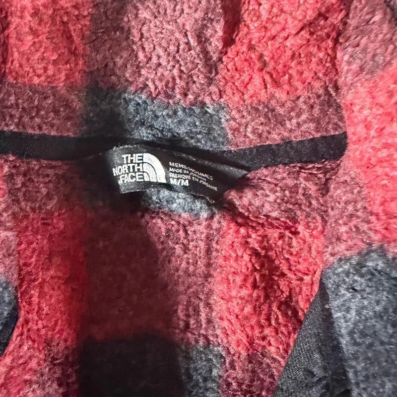 The North Face Gordon Lyons Red Black Buffalo Plaid 1/4 Zip Fleece size M 268