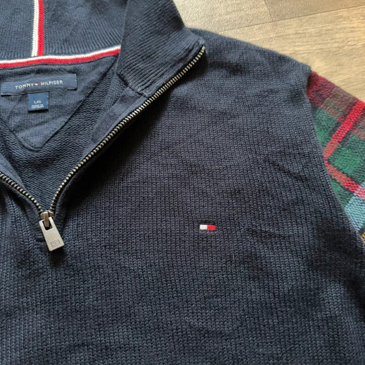 Tommy Hilfiger navy knit quarter zip sweater jumper men’s size L 067