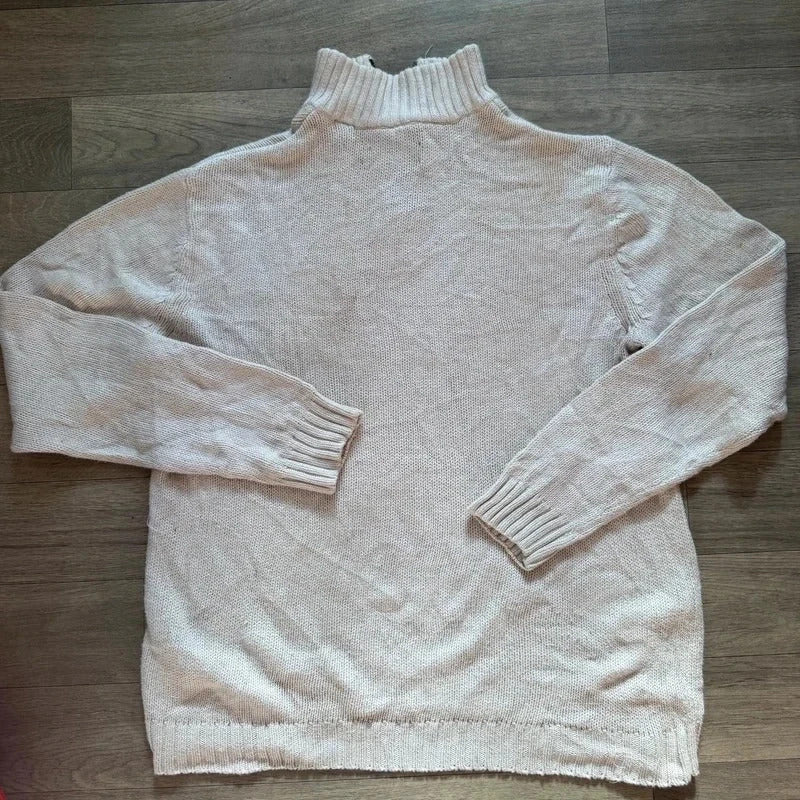Chaps Ralph Lauren vintage white knitted quarter zip 3/4 sweater jumper M 260