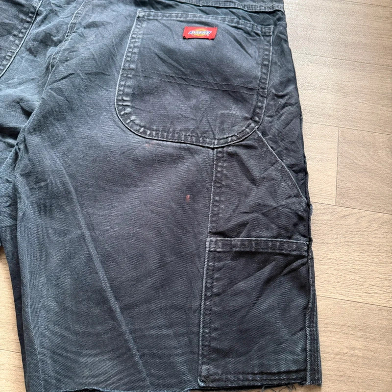 Vintage dickies Y2K black denim carpenter cargo jorts shorts W36 111