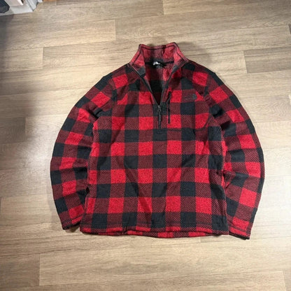 The North Face Gordon Lyons Red Black Buffalo Plaid 1/4 Zip Fleece size M 268