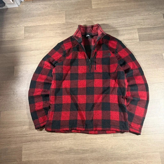 The North Face Gordon Lyons Red Black Buffalo Plaid 1/4 Zip Fleece size M 268