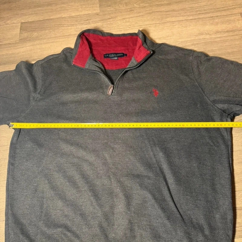 U.S polo assn grey vintage Y2K knitted quarter zip jumper size L 260
