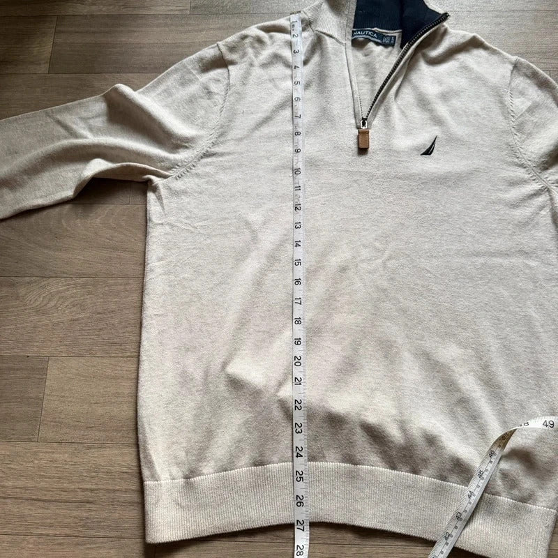 Nautica vintage beige knitted quarter zip 3/4 zip sweater jumper size S 262
