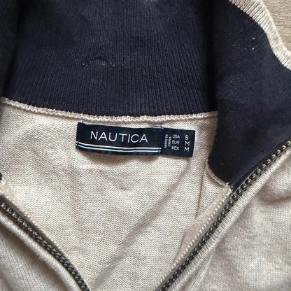 Nautica vintage beige knitted quarter zip 3/4 zip sweater jumper size S 262