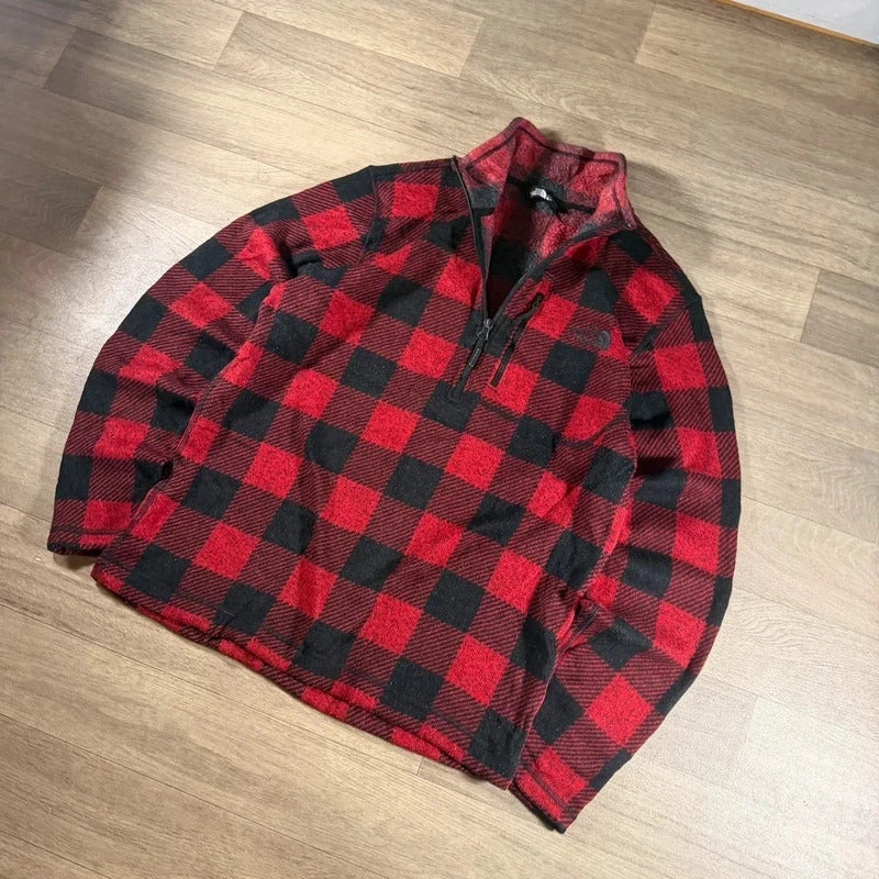 The North Face Gordon Lyons Red Black Buffalo Plaid 1/4 Zip Fleece size M 268