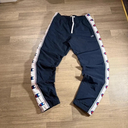 Vintage champion Y2K retro logo mesh lined baggy nylon track pant trousers M 216