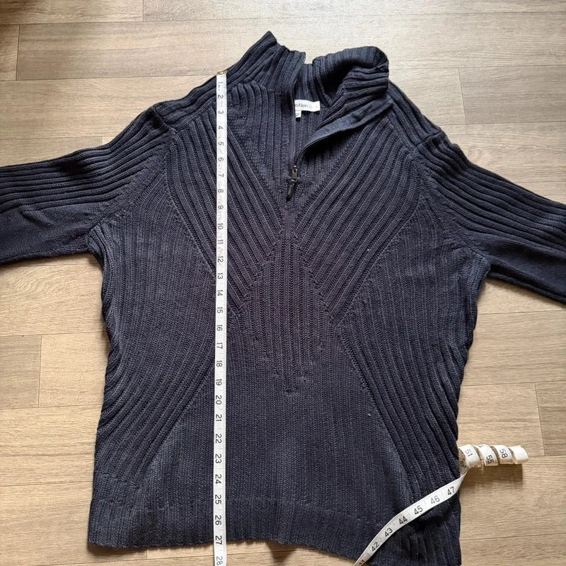 Calvin Klein vintage knitted navy quarter zip 3/4 sweater jumper size L 263