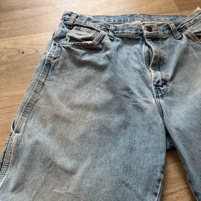 Vintage Dickies Denim Carpenter Shorts Light Blue Baggy Workwear Y2K W36 094