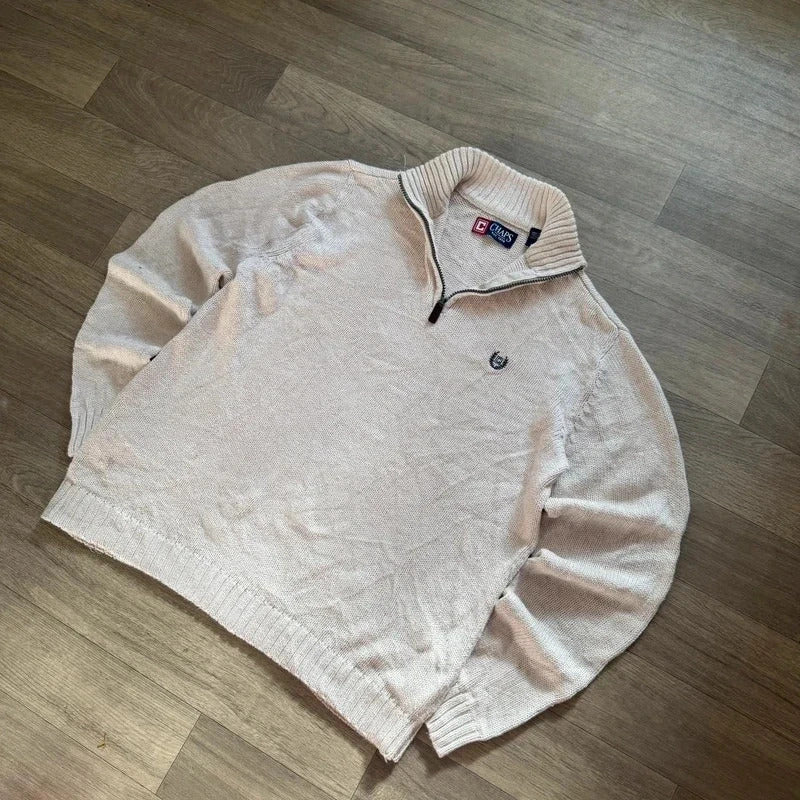 Chaps Ralph Lauren vintage white knitted quarter zip 3/4 sweater jumper M 260
