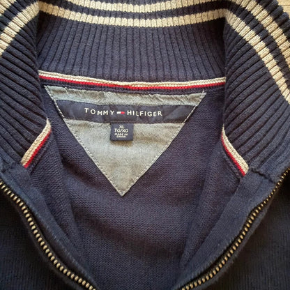 Tommy Hilfiger Navy Quarter Zip Sweatshirt Jumper Pullover Logo Men’s XL Vintage 053