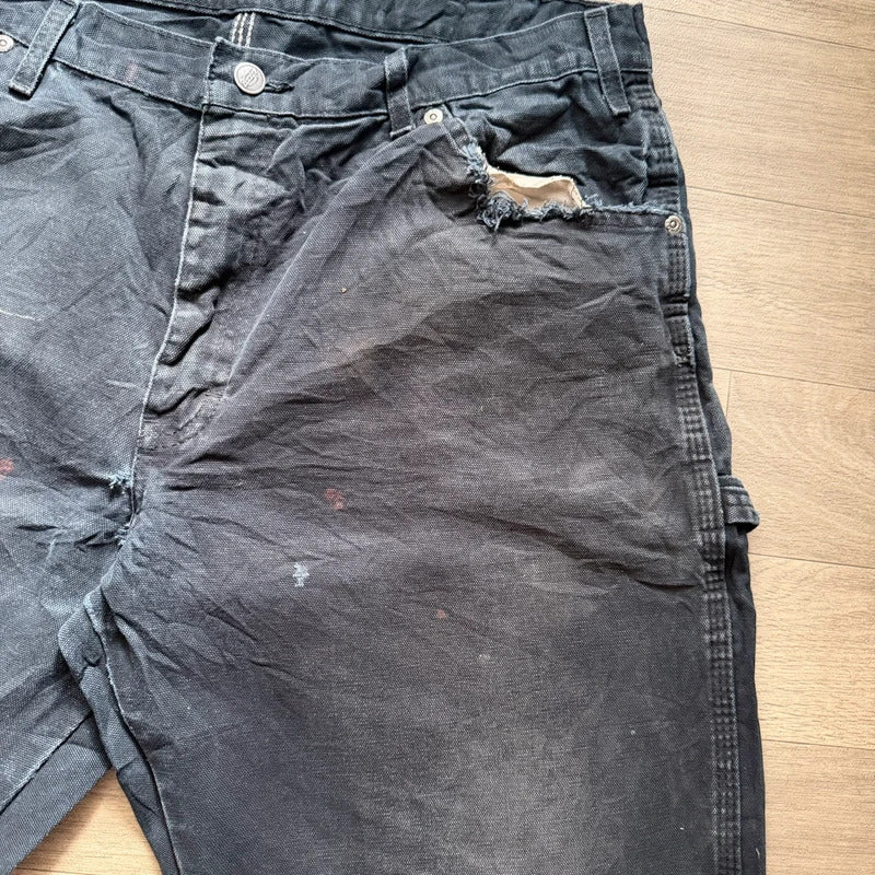 Vintage dickies Y2K black denim carpenter cargo jorts shorts W36 111