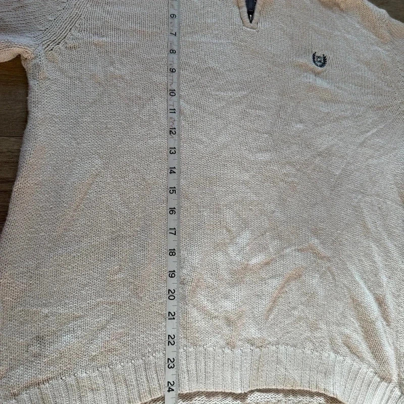 Chaps Ralph Lauren vintage white knitted quarter zip 3/4 sweater jumper M 260