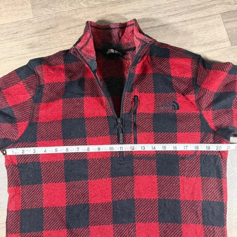 The North Face Gordon Lyons Red Black Buffalo Plaid 1/4 Zip Fleece size M 268