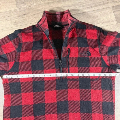 The North Face Gordon Lyons Red Black Buffalo Plaid 1/4 Zip Fleece size M 268