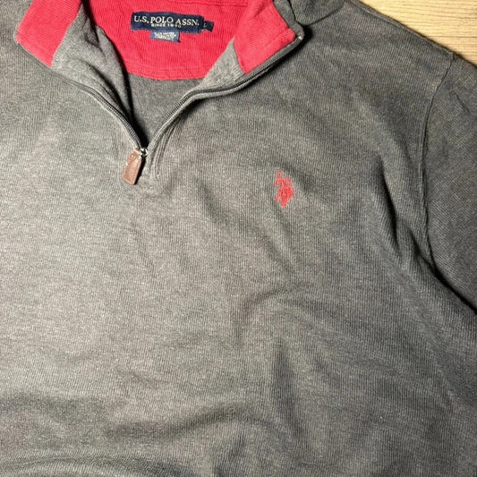 U.S polo assn grey vintage Y2K knitted quarter zip jumper size L 260