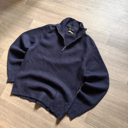 Woolrich vintage navy knitted 3/4 quarter zip sweater jumper size S 264