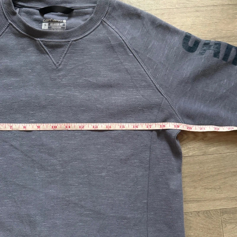 Carhartt relaxed fit light blue graphic spellout sleeve jumper men’s size S 107