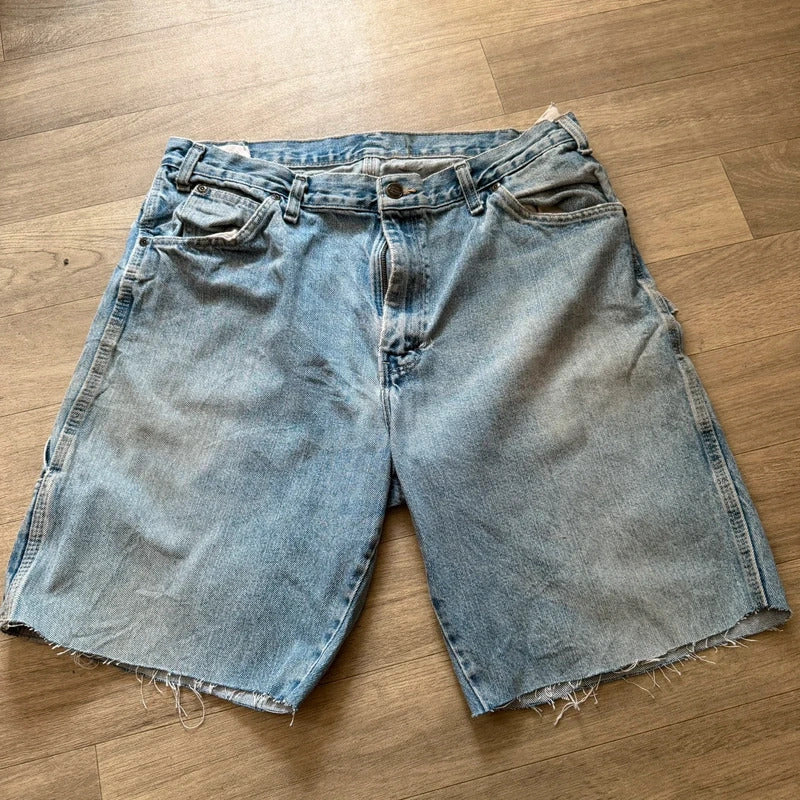 Vintage Dickies Denim Carpenter Shorts Light Blue Baggy Workwear Y2K W36 094