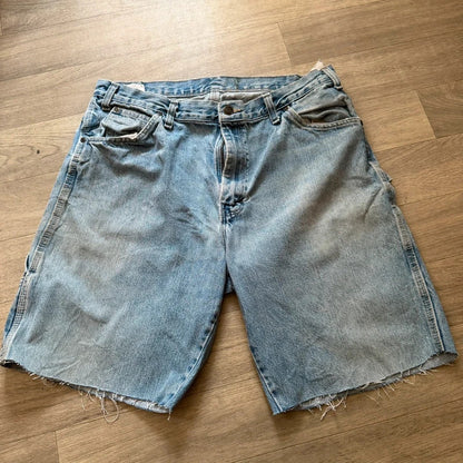 Vintage Dickies Denim Carpenter Shorts Light Blue Baggy Workwear Y2K W36 094