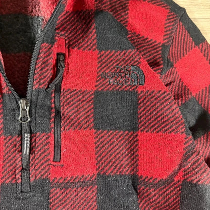 The North Face Gordon Lyons Red Black Buffalo Plaid 1/4 Zip Fleece size M 268