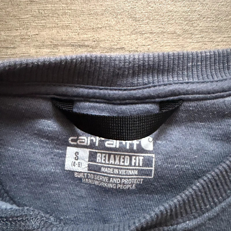 Carhartt relaxed fit light blue graphic spellout sleeve jumper men’s size S 107