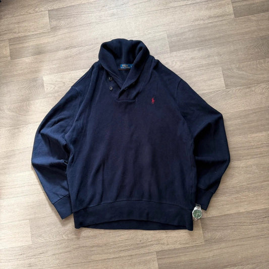 Ralph Lauren Shawl Collar Sweatshirt Navy Pullover Jumper Size L 032