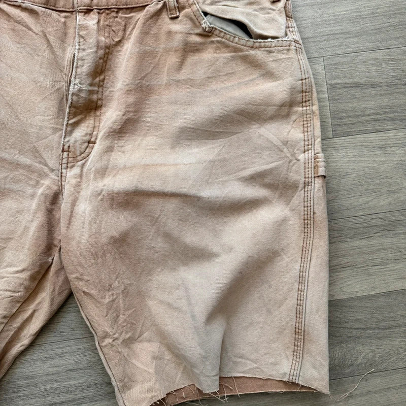 Dickies vintage 2000s Tan beige relaxed carpenter cargo jorts denim jean shorts W38 (13)