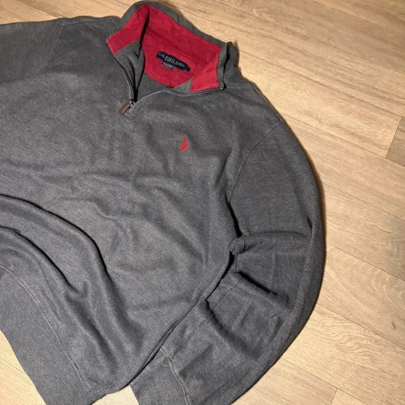 U.S polo assn grey vintage Y2K knitted quarter zip jumper size L 260