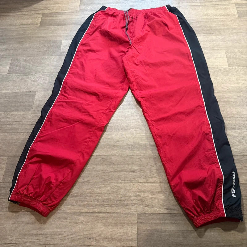 Reebok wide leg vintage Y2K 2000s red / black nylon track pant joggers size L 146