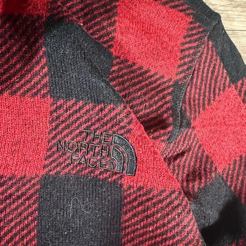 The North Face Gordon Lyons Red Black Buffalo Plaid 1/4 Zip Fleece size M 268