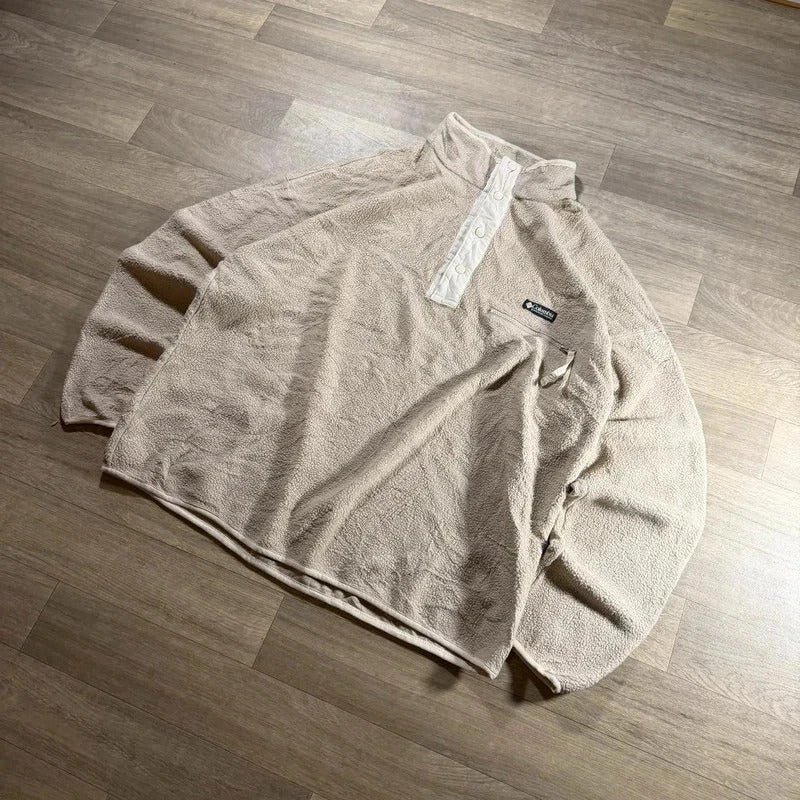 Vintage Columbia Sherpa Fleece Button Up Cream Beige Retro  pullover Y2K XXL 267