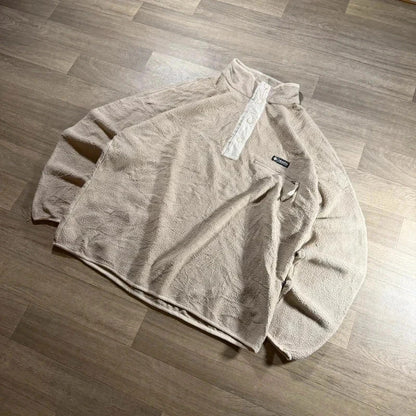 Vintage Columbia Sherpa Fleece Button Up Cream Beige Retro  pullover Y2K XXL 267