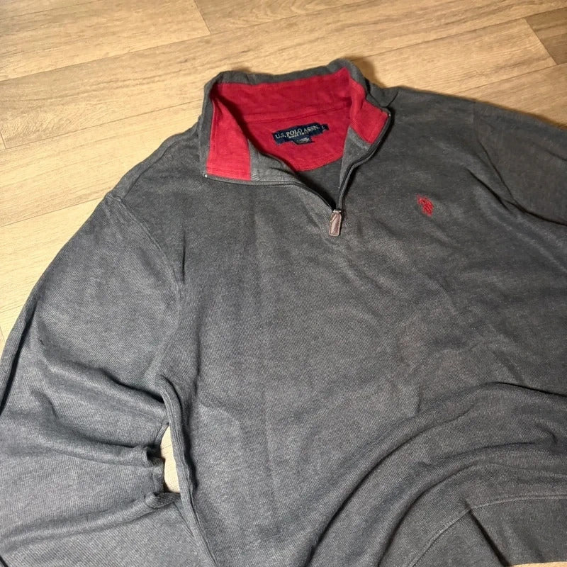 U.S polo assn grey vintage Y2K knitted quarter zip jumper size L 260