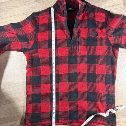 The North Face Gordon Lyons Red Black Buffalo Plaid 1/4 Zip Fleece size M 268