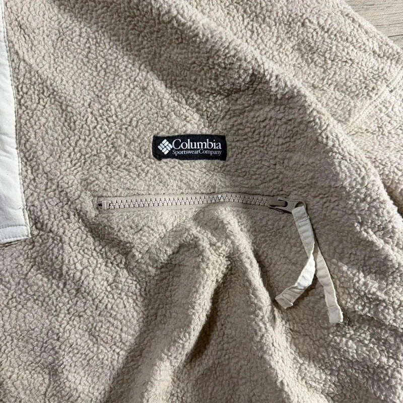 Vintage Columbia Sherpa Fleece Button Up Cream Beige Retro  pullover Y2K XXL 267