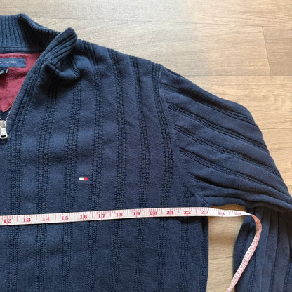 Vintage Tommy Hilfiger navy knitted quarter zip jumper size L 68