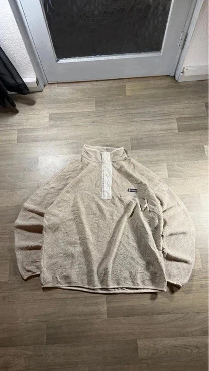 Vintage Columbia Sherpa Fleece Button Up Cream Beige Retro  pullover Y2K XXL 267
