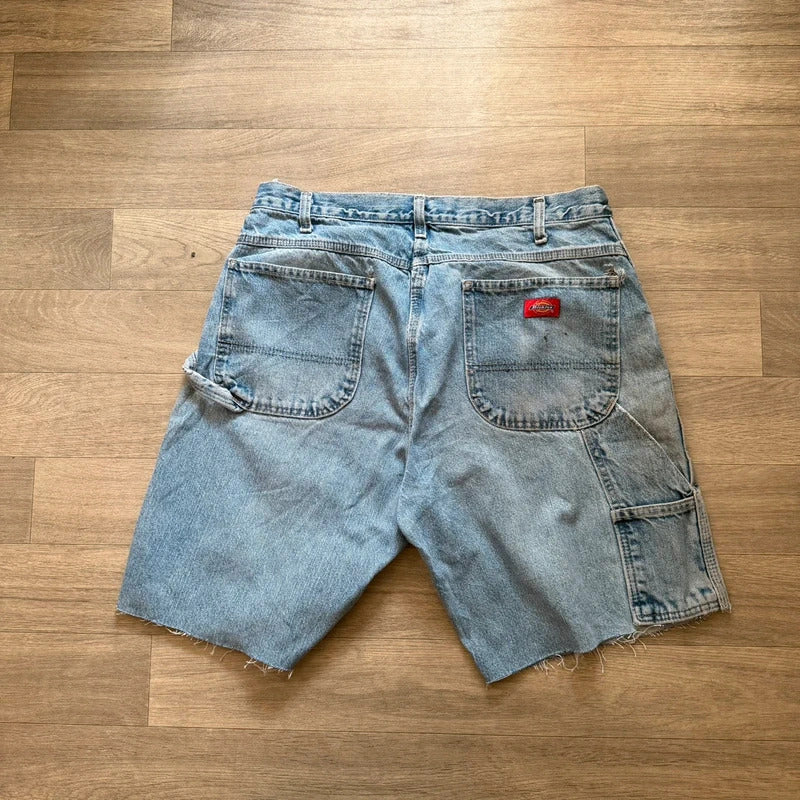 Vintage Dickies Denim Carpenter Shorts Light Blue Baggy Workwear Y2K W36 094
