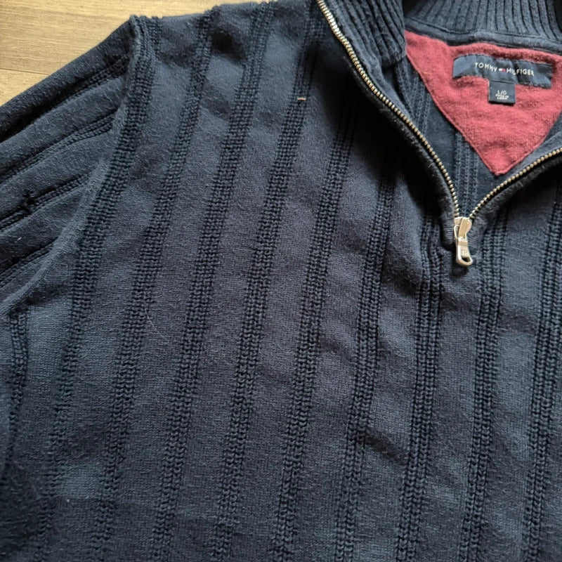 Vintage Tommy Hilfiger navy knitted quarter zip jumper size L 68